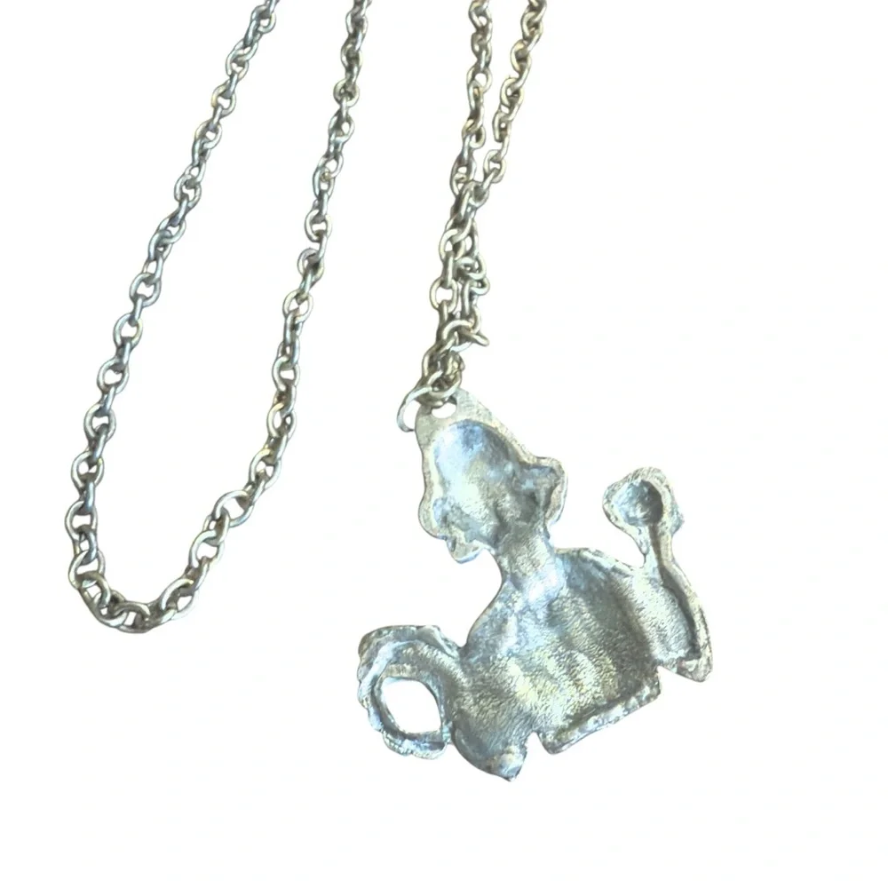 1970’s Boho‎ Estate Silver African Goddess Pendant Necklace, 14.75” Long
